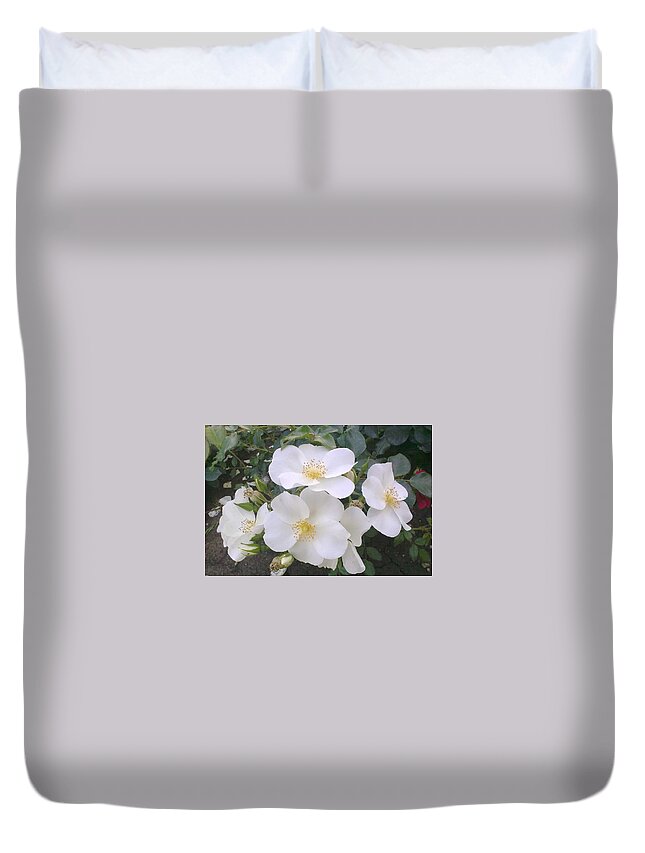 White Roses Duvet Cover featuring the painting White Roses Bloom by Georgeta Blanaru