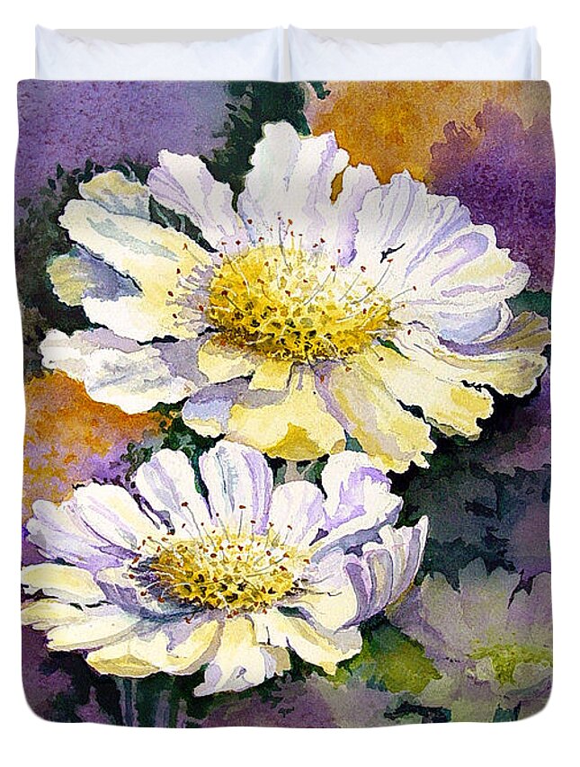 Flower Duvet Cover featuring the painting White Scabious by Sam Sidders