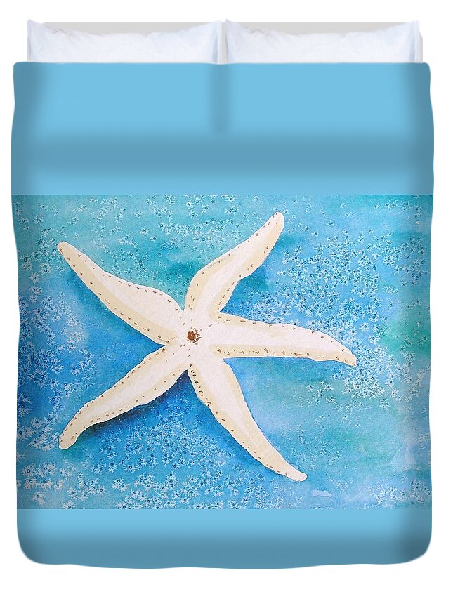 Starfish Duvet Cover featuring the painting White starfish by Patricia Piffath