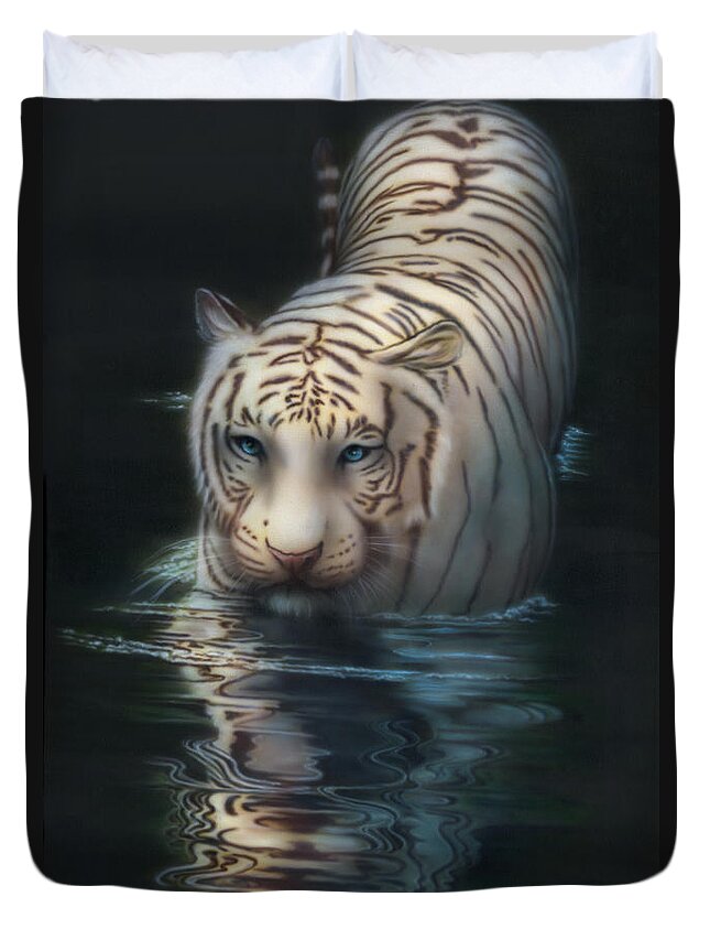 Duvet Cover featuring the painting White Tiger by Wayne Pruse