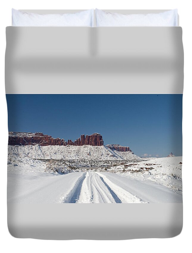 Landscape Duvet Cover featuring the photograph White Tracks by Julia McHugh