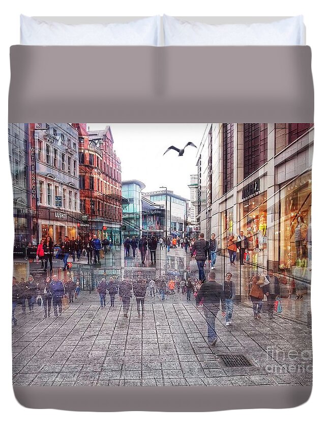 Liverpool City Duvet Cover featuring the photograph Whitechapel in Motion by Joan-Violet Stretch