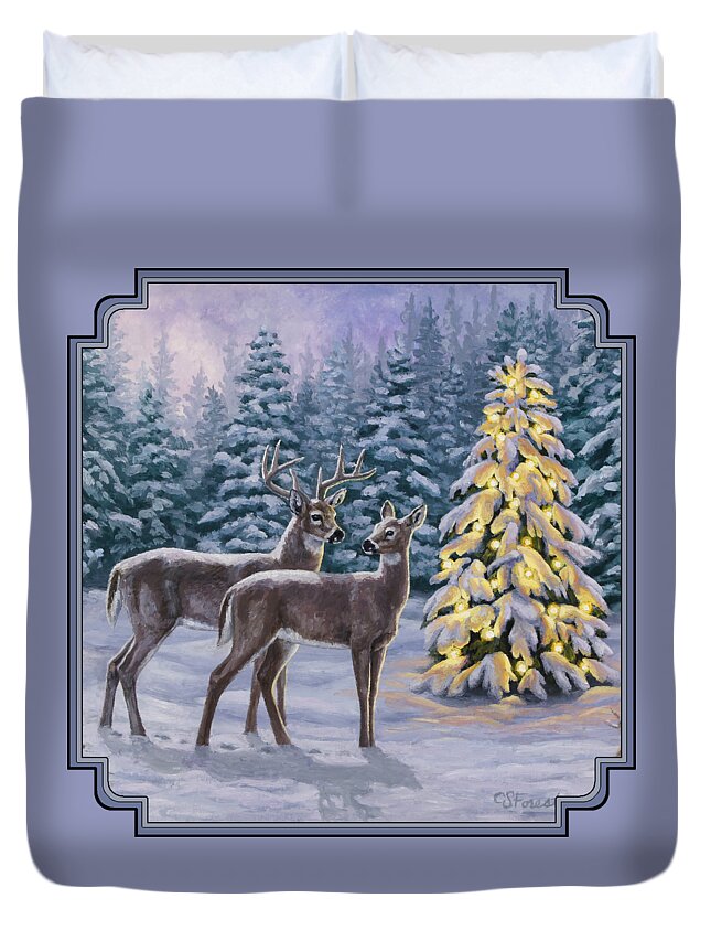 Deer Duvet Cover featuring the painting Whitetail Christmas by Crista Forest