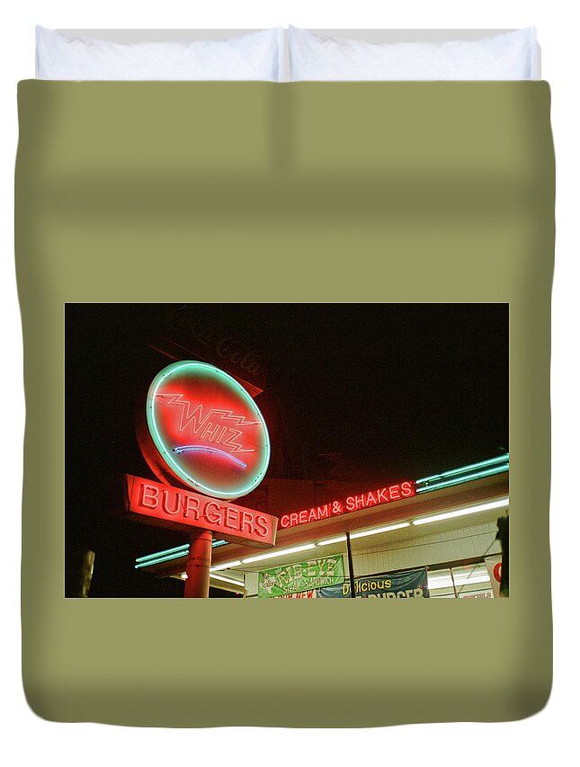 Color Duvet Cover featuring the photograph Whiz Burgers Neon, San Francisco by Frank DiMarco