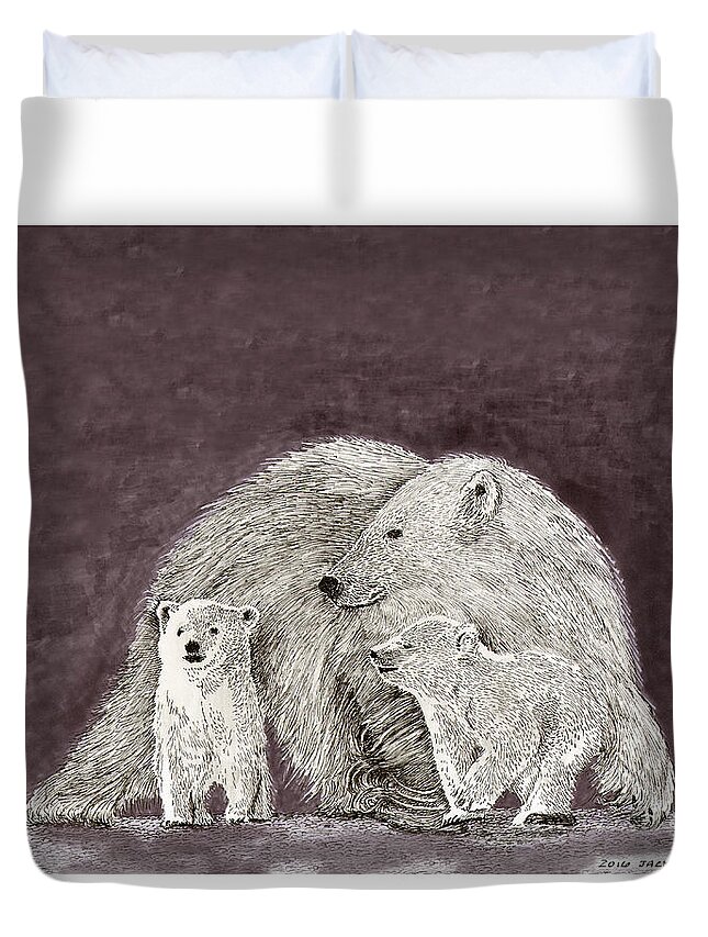 Polar Bears Duvet Cover featuring the painting Polar Bear Family by Jack Pumphrey