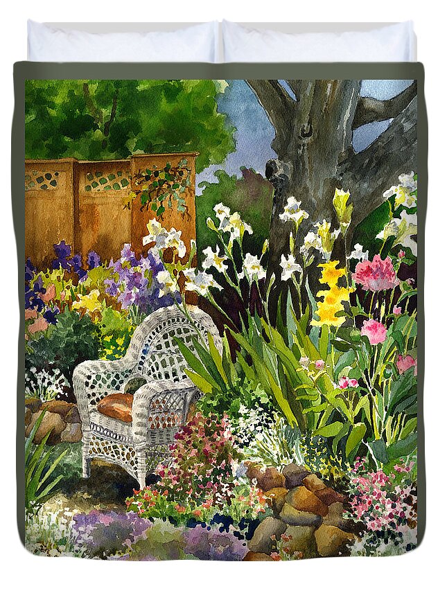 Wicker Chair Painting Duvet Cover featuring the painting Wicker Chair by Anne Gifford