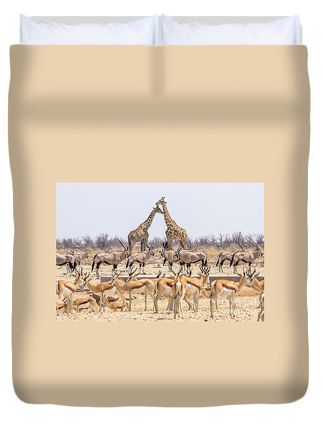 Namibia Duvet Cover featuring the photograph Wild Animals Pyramid by Benny Marty