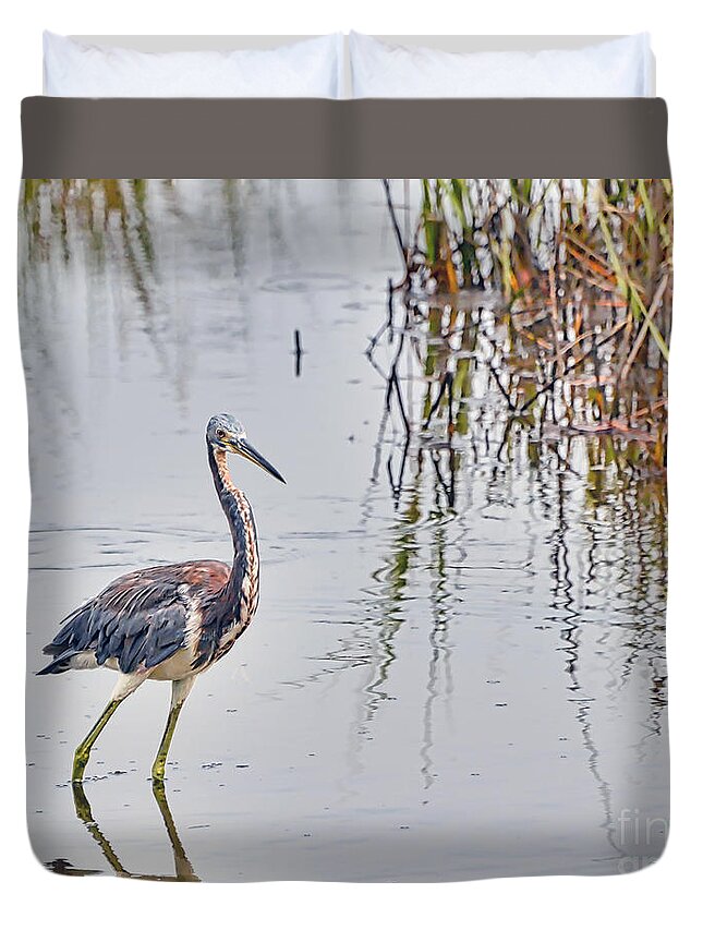 Tricolored Heron Duvet Cover featuring the photograph Wild Birds - Tricolored Heron by Kerri Farley