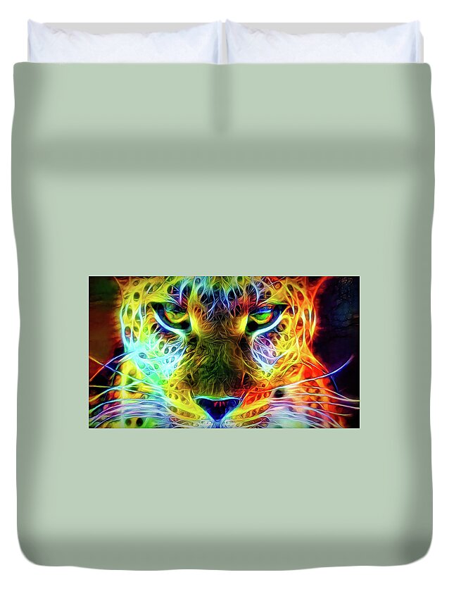 Leopard Duvet Cover featuring the mixed media Wild cat's eyes by Lilia S