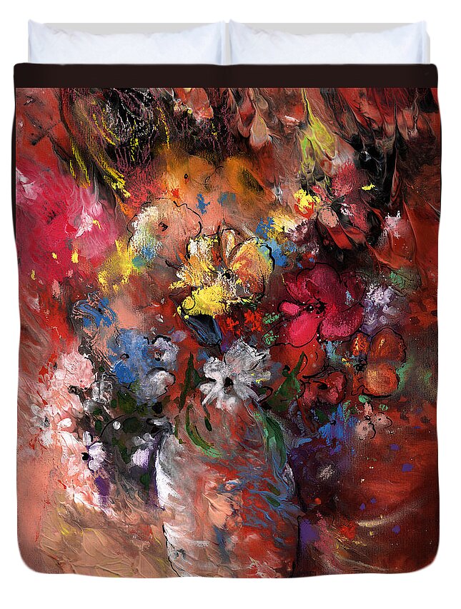 Flowers Duvet Cover featuring the painting Wild Flowers Bouquet in A Terracota Vase by Miki De Goodaboom