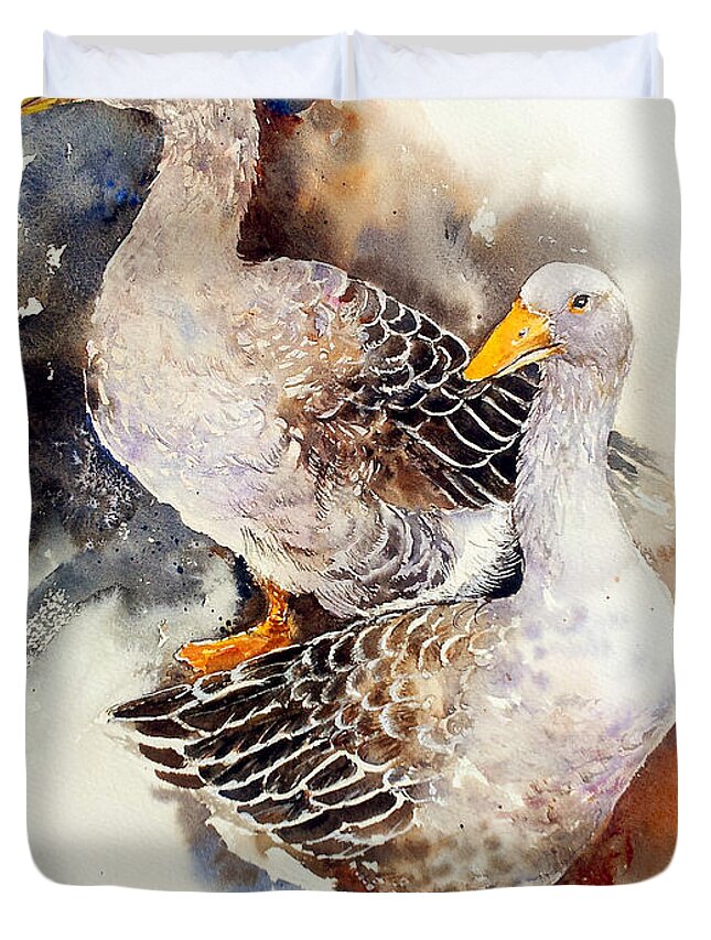 Geese Duvet Cover featuring the painting Wild geese by Arti Chauhan
