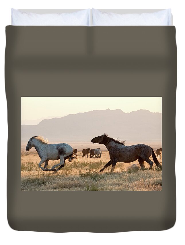 Chase Duvet Cover featuring the photograph Wild Horse Chase by Wesley Aston