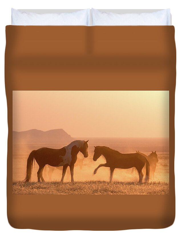 Horse Duvet Cover featuring the photograph Wild Horse Glow by Wesley Aston