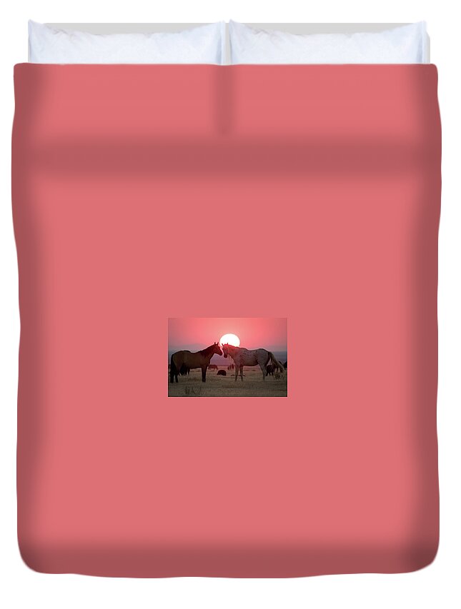 Wild Horse Duvet Cover featuring the photograph Wild Horse Sunset by Wesley Aston