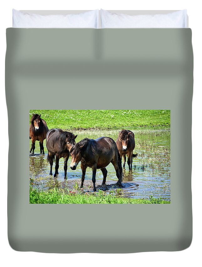 Nature Duvet Cover featuring the photograph Wild Horses 4 by Ingrid Dendievel
