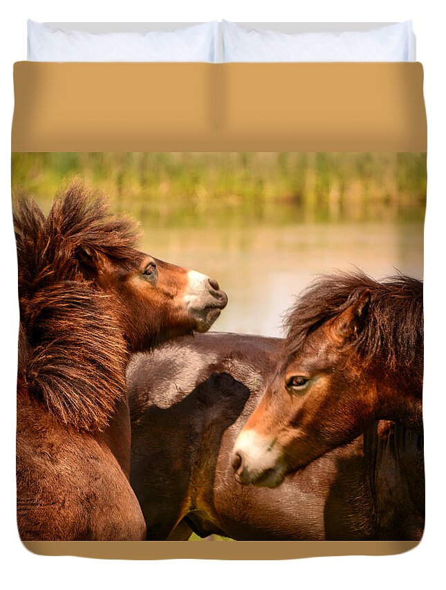 Nature Duvet Cover featuring the photograph Wild Horses 5 by Ingrid Dendievel