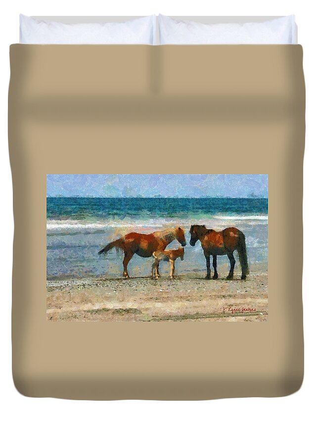 Horse Duvet Cover featuring the painting Wild Horses of the Outer Banks by Lynne Jenkins