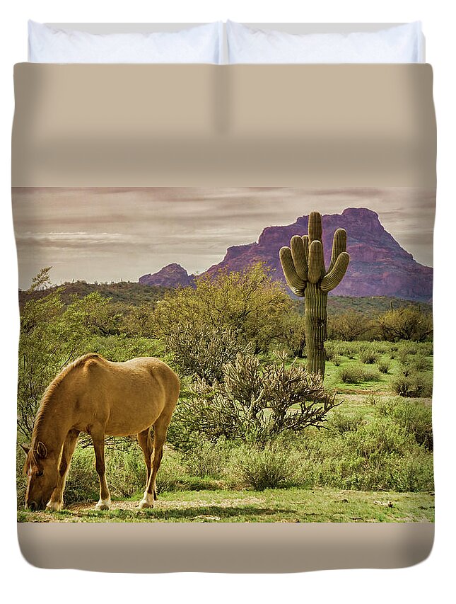 Wild Horses Duvet Cover featuring the photograph Wild in the Sonoran by Saija Lehtonen
