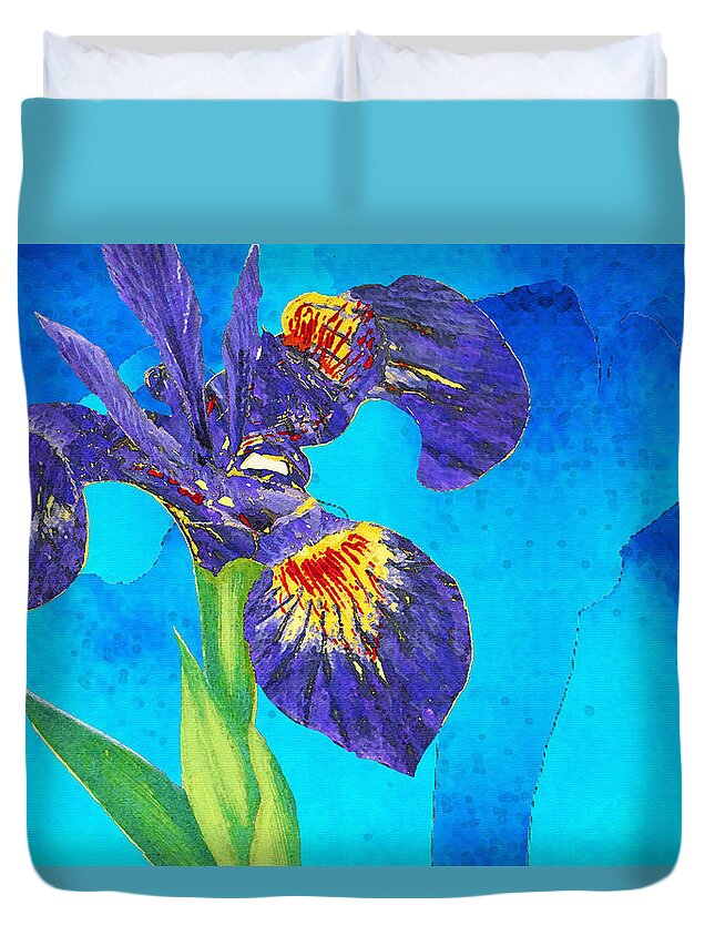 Iris Duvet Cover featuring the painting Wild Iris Art by Sharon Cummings by Sharon Cummings