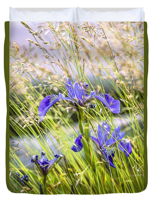 Wild Iris Duvet Cover featuring the photograph Wild Irises by Marty Saccone