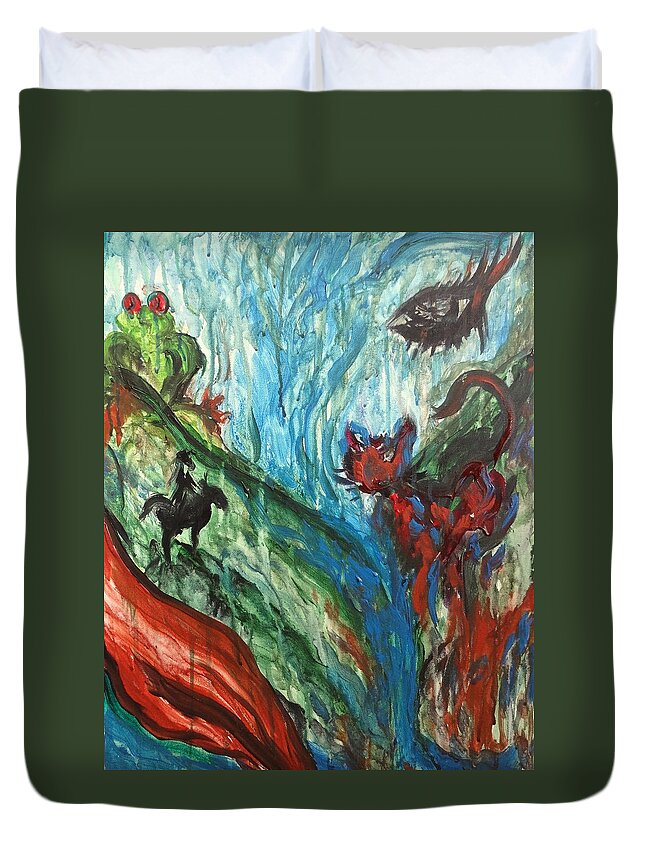 Abstract Duvet Cover featuring the painting Wild Periscope Collaboration by Michelle Pier