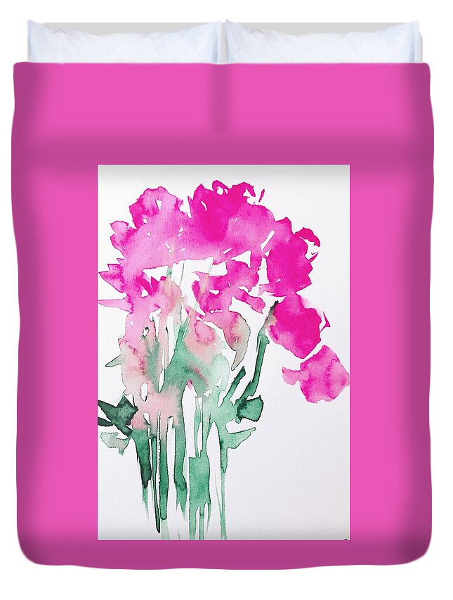 Flower Duvet Cover featuring the painting Wild Pink Flowers by Britta Zehm