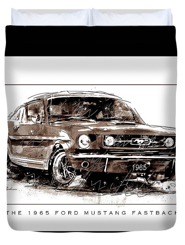 Mustang Duvet Cover featuring the digital art Wild Pony 65 Fastback by Gary Bodnar