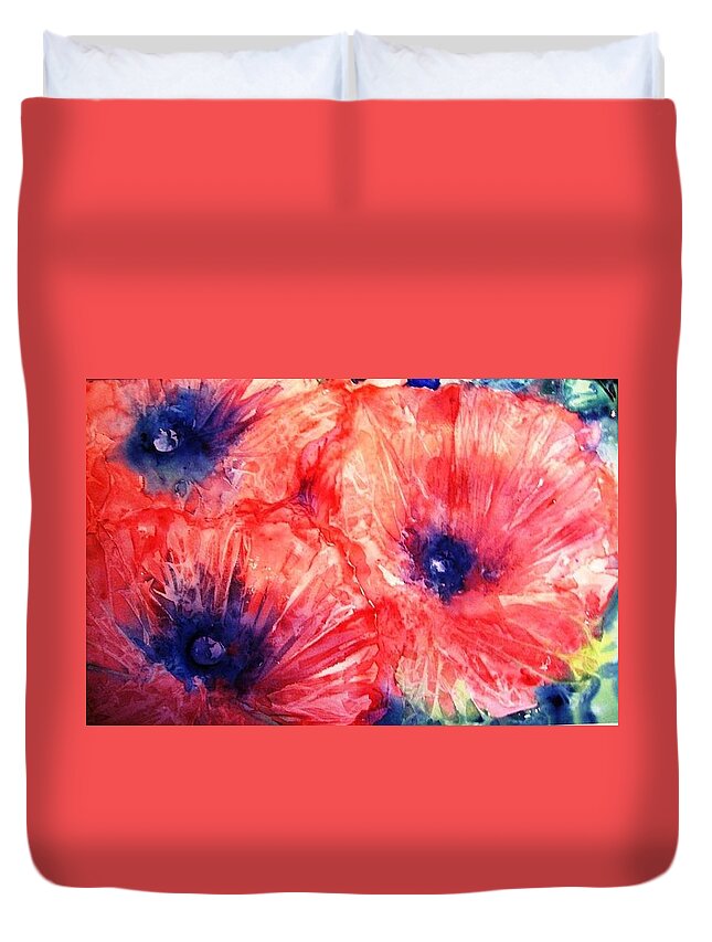 Poppies Duvet Cover featuring the painting Wild Poppies by Trudi Doyle