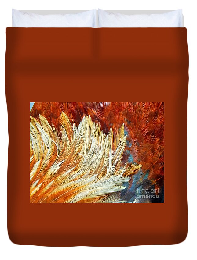 Roosters Duvet Cover featuring the photograph Wild Rooster Feather Abstract by Jan Gelders