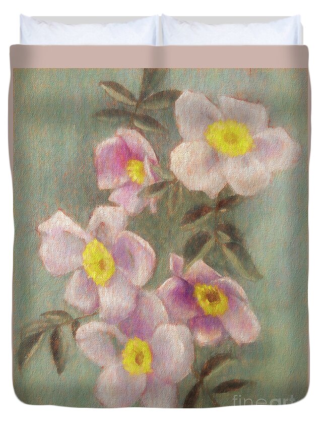 Prairie Rose Duvet Cover featuring the painting Wild Roses by Susan Lafleur