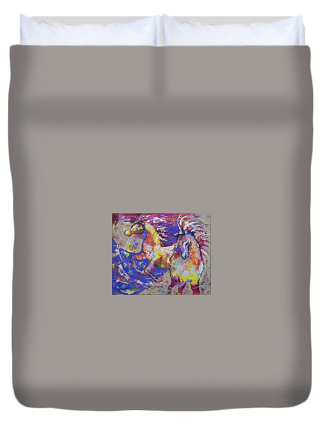 Horses Duvet Cover featuring the painting Wild Runners by Jyotika Shroff