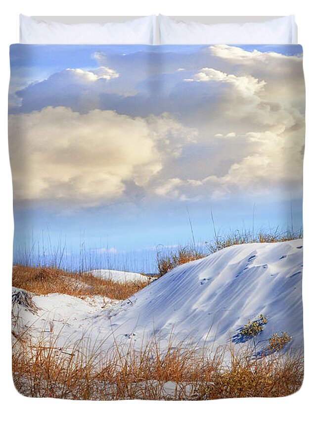 Clouds Duvet Cover featuring the photograph Wild Sand Dunes by Debra and Dave Vanderlaan