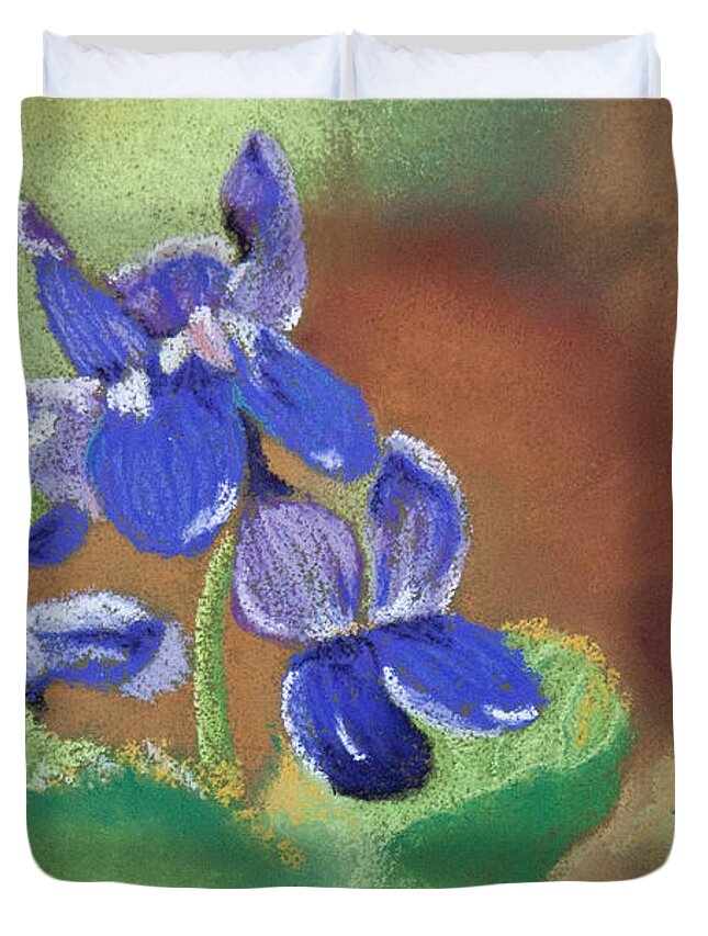 Violets Duvet Cover featuring the pastel Wild Violets by Tracy L Teeter