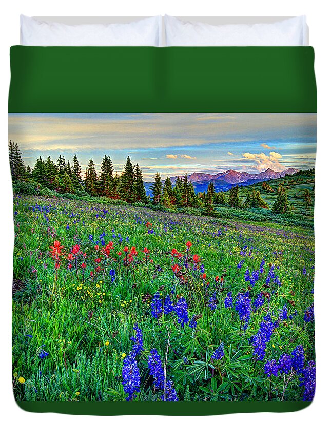 View Duvet Cover featuring the photograph Wildflower Hill by Scott Mahon