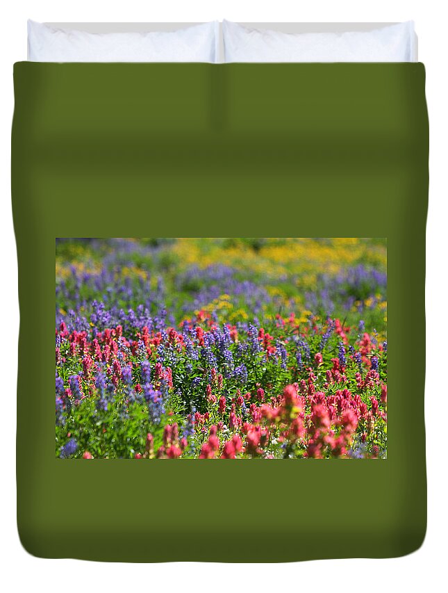 Wildflower Duvet Cover featuring the photograph Wildflower Meadow and Hummingbird by Brett Pelletier