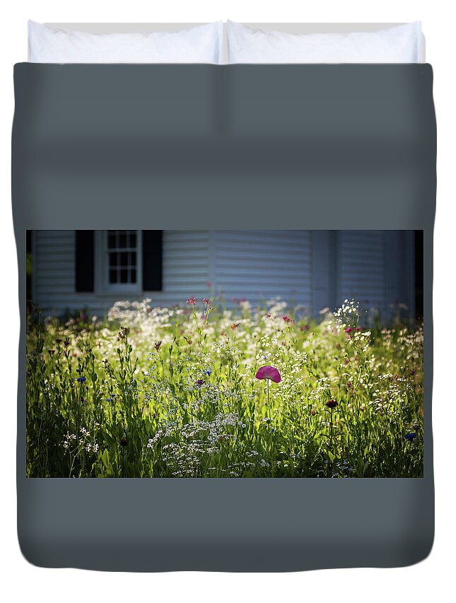 Terrydphotography Duvet Cover featuring the photograph Wildflowers and Pink Poppy Sunshine by Terry DeLuco