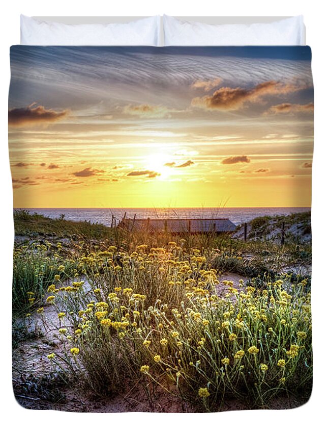 French Duvet Cover featuring the photograph Wildflowers on the Sand Dunes by Debra and Dave Vanderlaan