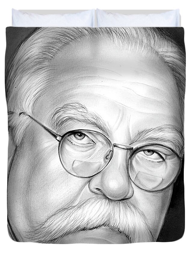 Wilford Brimley Duvet Cover featuring the drawing Wilford Brimley by Greg Joens