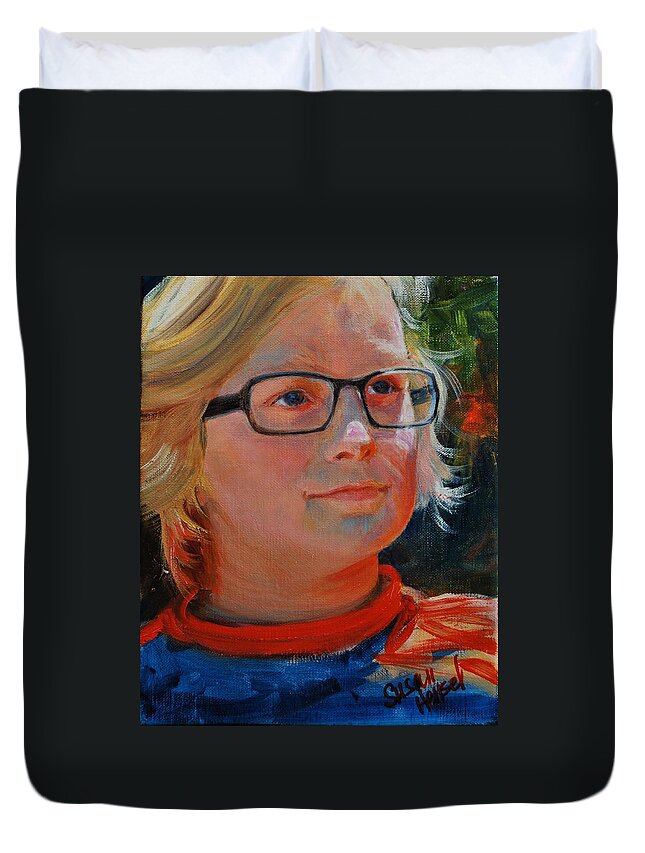 Portrait Duvet Cover featuring the painting Will by Susan Hensel