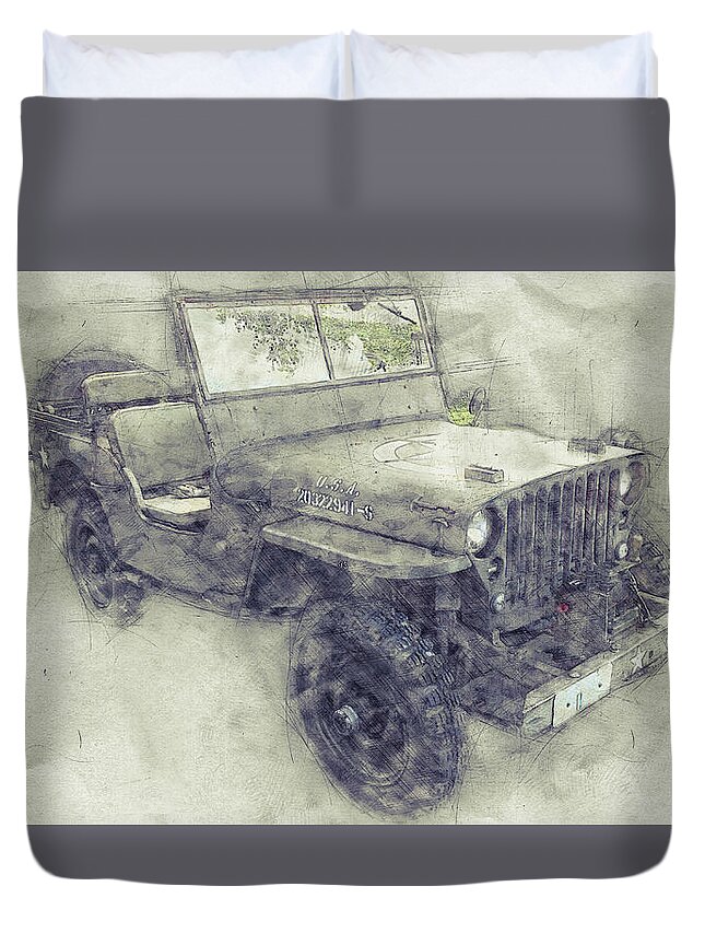 Willys Mb Duvet Cover featuring the mixed media Willys MB 1 - Ford GPW - Jeep - Automotive Art - Car Posters by Studio Grafiikka
