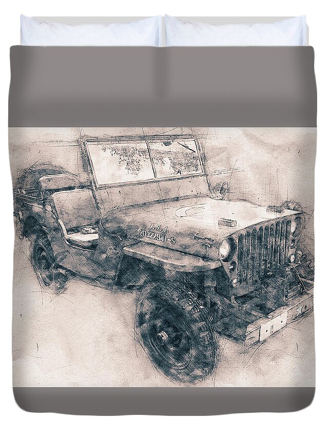 Willys Mb Duvet Cover featuring the mixed media Willys MB - Ford GPW - Jeep - Automotive Art - Car Posters by Studio Grafiikka