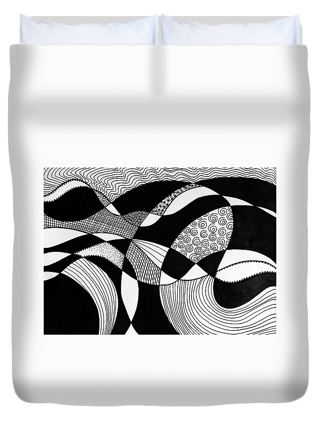 Black And White Duvet Cover featuring the drawing Wind and Wuthering by Lynellen Nielsen