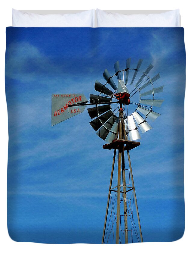 Wind Mill Pump In Usa Duvet Cover featuring the painting Wind mill pump in USA 4 by Jeelan Clark