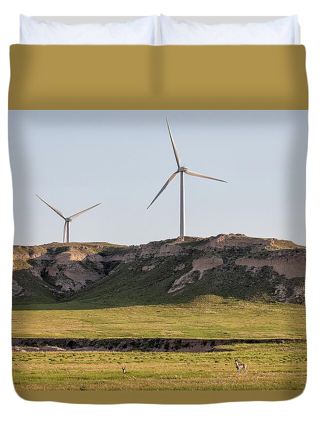 Energy Duvet Cover featuring the photograph Wind Power and Wildlife by Tony Hake