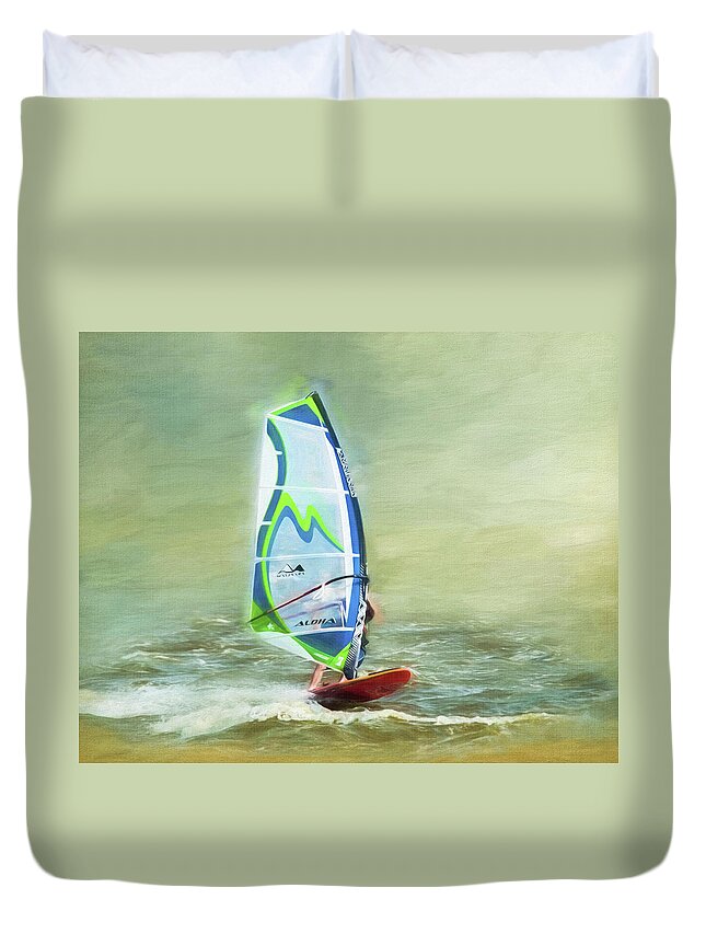 Wind Duvet Cover featuring the photograph Wind Surfing by Cathy Kovarik