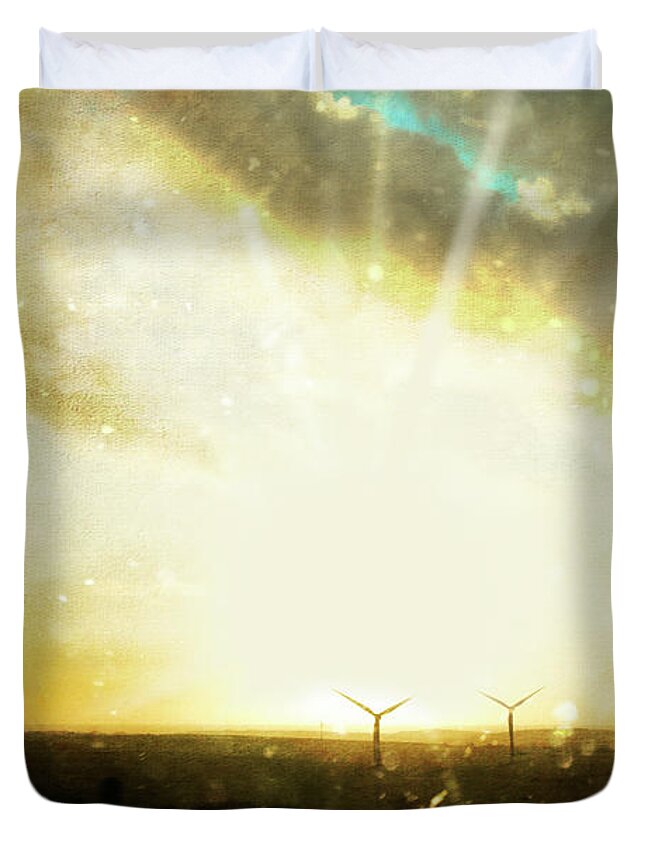 Windmill Duvet Cover featuring the photograph Wind Turbines by Terri Waters