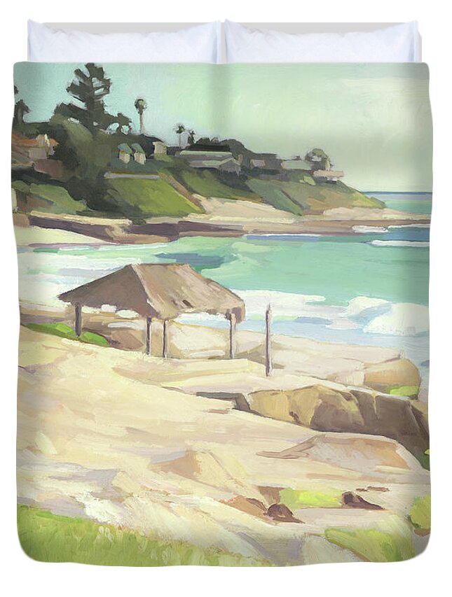 Windansea Beach Duvet Cover featuring the painting Windansea Beach La Jolla San Diego California by Paul Strahm