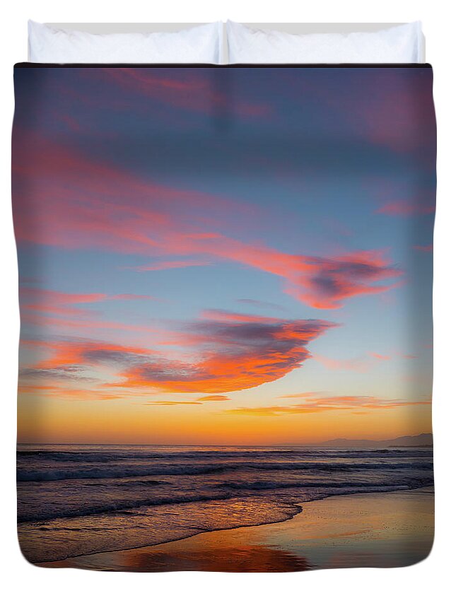 Beach Duvet Cover featuring the photograph Windblown Sunset by David Downs