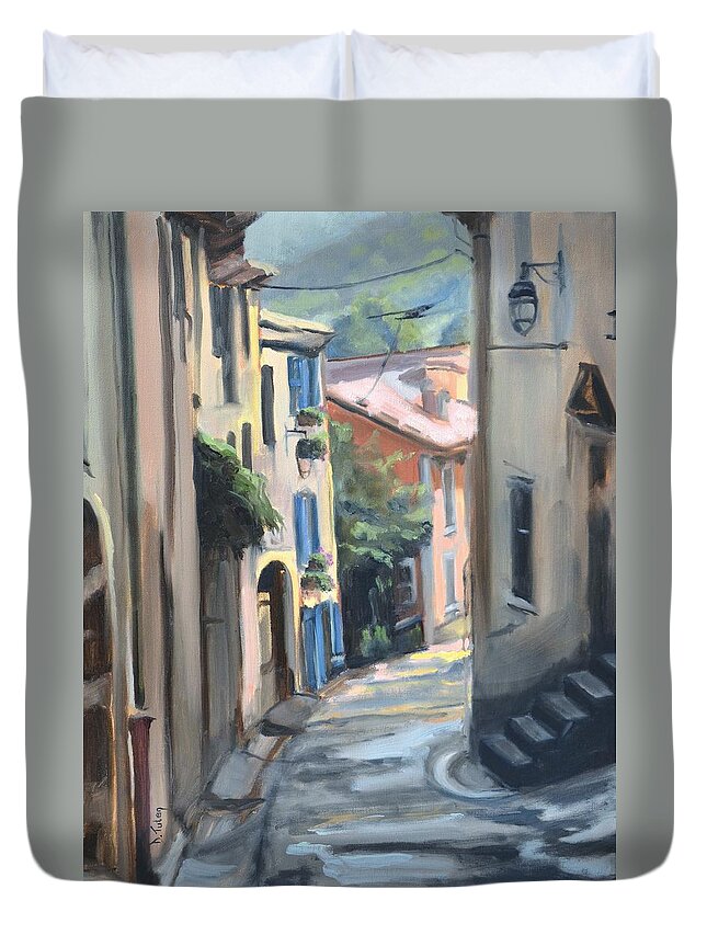 France Duvet Cover featuring the painting Winding Street in Provence by Donna Tuten