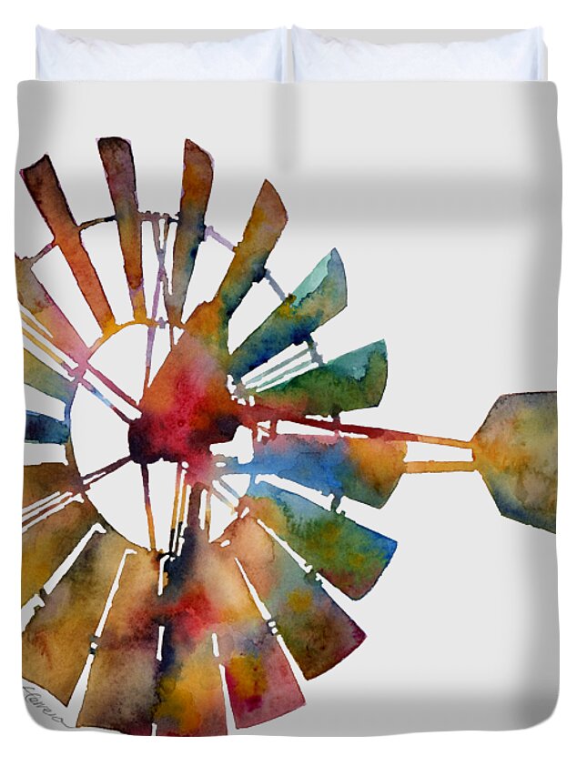 Windmill Duvet Cover featuring the painting Windmill by Hailey E Herrera
